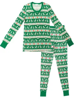 Adult Lounge Set, Vintage Deer Fair Isle Jolly Green