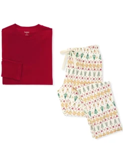 Adult Men's Tee & Lounge Pant Pajama Set, Gingerbread Fair Isle