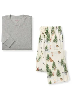 Adult Men's Tee & Lounge Pant Pajama Set, Christmas Tree Farm