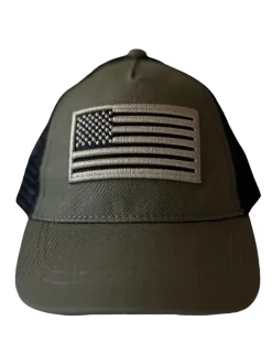 American Flag Kids Trucker Hat, Olive