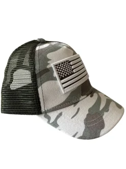 American Flag Kids Trucker Hat, Battleship Green Camo
