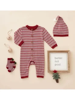 Baby Jumpsuit & Hat Set, Holiday Striped