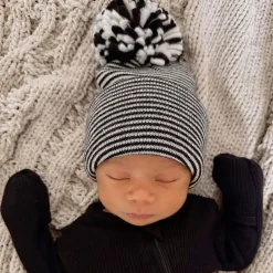 Baby's First Hat®, Black/White Stripe Pom