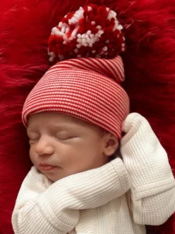 Baby's First Hat®, Red/White Stripe Pom