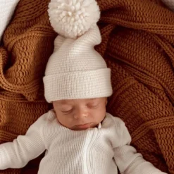 Baby's First Hat®, Sand/White Stripe Pom