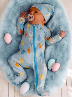 Basic 2-Way Zip Footie, Blue Easter Bunny