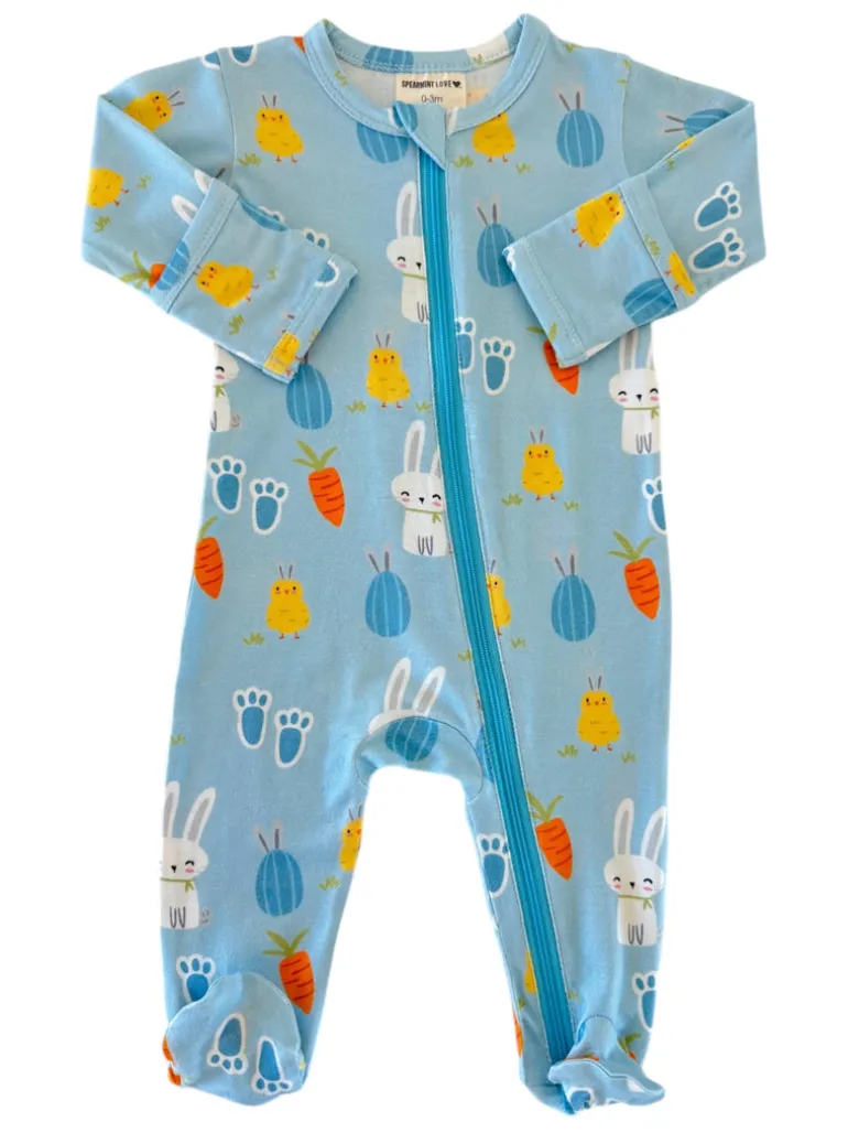Basic 2-Way Zip Footie, Blue Easter Bunny
