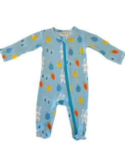 Basic 2-Way Zip Footie, Blue Easter Bunny
