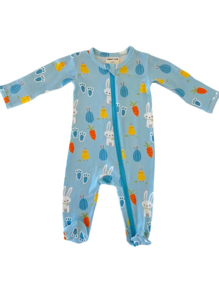 Basic 2-Way Zip Footie, Blue Easter Bunny