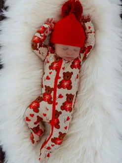 Basic 2-Way Zip Footie, Valentine Bear
