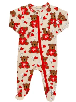 Basic 2-Way Zip Footie, Valentine Bear