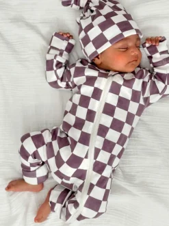 Berry Cheesecake Checkerboard / Organic 2-Way Zip Romper