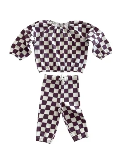 Berry Cheesecake Checkerboard / Organic Mode Top + Pant Set
