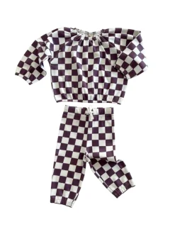 Berry Cheesecake Checkerboard / Organic Mode Top + Pant Set