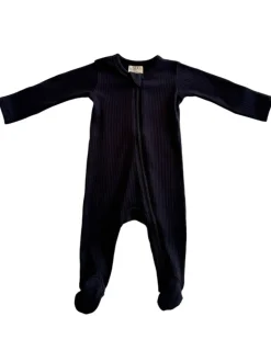 Black / Organic Ribbed Zip Footie