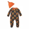 Black Jack-O-Lantern Footed Romper & Hat Set