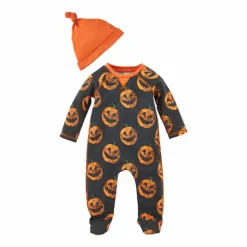 Black Jack-O-Lantern Footed Romper & Hat Set