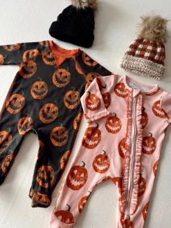 Black Jack-O-Lantern Footed Romper & Hat Set