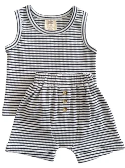 Black Stripe / Organic Ribbed Tank & Short Set