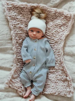 Black Stripe / Organic Ribbed Long Sleeve Bay Jumpsuit