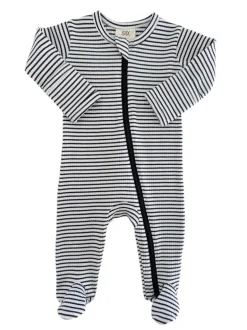 Black Stripe / Organic Ribbed Zip Footie