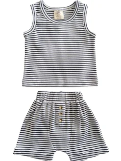 Black Stripe / Organic Ribbed Tank & Short Set