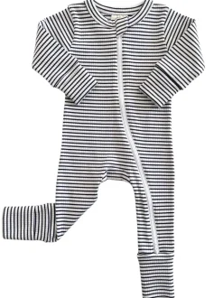 Black Stripe / Organic Ribbed 2-Way Zip Romper