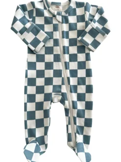Blueberry Muffin Checkerboard / Organic Zip Footie
