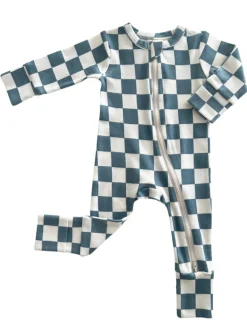 Blueberry Muffin Checkerboard / Organic 2-Way Zip Romper