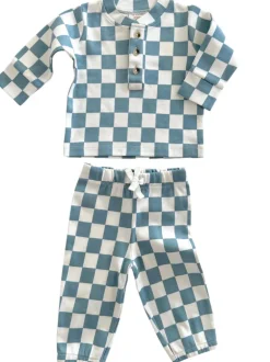 Blueberry Muffin Checkerboard / Organic Wells Top + Pant Set