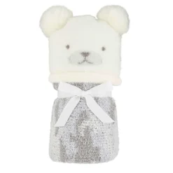 Chenille Hat & Blanket Set, Ivory Bear Camo
