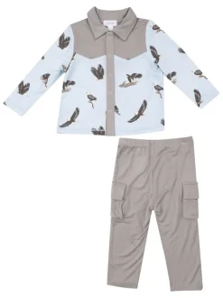Cowboy Button Down Shirt & Pant Set, Bald Eagles