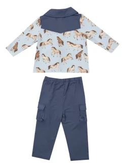Cowboy Button Down Shirt & Pant Set, Horses