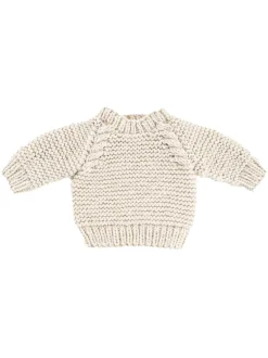 Crew Neck Garter Stitch Sweater, Natural