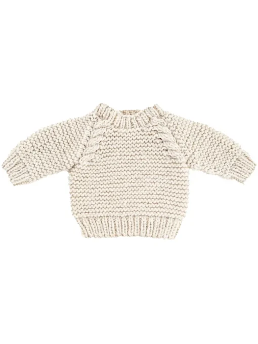 Crew Neck Garter Stitch Sweater, Natural