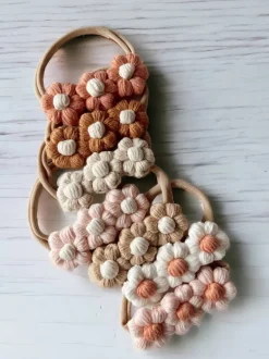 Crochet Flower Headband, Ochre/Ivory