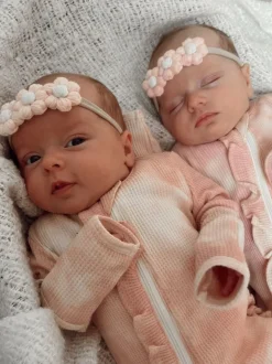 Crochet Flower Headband, Pink/Ivory