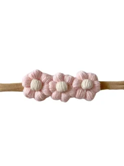 Crochet Flower Headband, Pink/Ivory