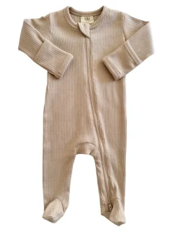 Desert Tan / Organic Ribbed Zip Footie