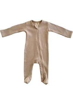 Desert Tan / Organic Ribbed Zip Footie