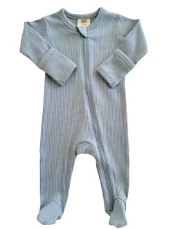 Dusty Blue / Organic Ribbed Zip Footie