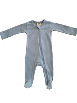 Dusty Blue / Organic Ribbed Zip Footie