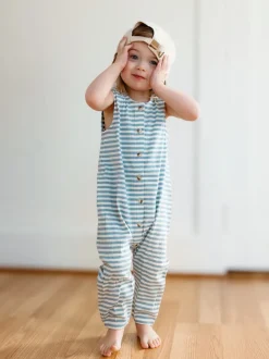 Dusty Blue Stripe / Organic Ribbed Bay Jumpsuit