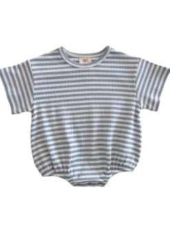 Dusty Blue Stripe / Organic Ribbed T-Shirt Bubble