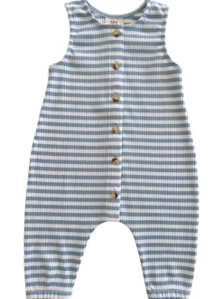 Dusty Blue Stripe / Organic Ribbed Bay Jumpsuit