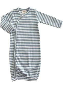 Dusty Blue Stripe / Organic Ribbed Gown