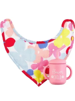 Floral Bib & Silicone Cup Set