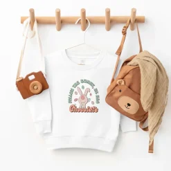Follow The Bunny, He Has Chocolate Toddler Sweatshirt, White