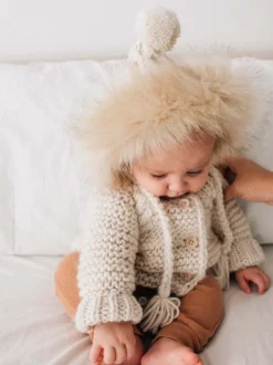 Fur Trimmed Bonnet, Natural