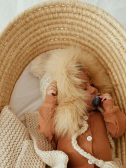 Fur Trimmed Bonnet, Natural